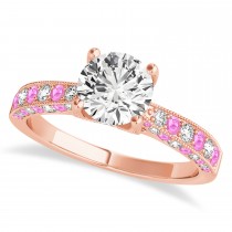 Alternating Diamond & Pink Sapphire Engravable Engagement Ring in 14k Rose Gold (0.45ct)