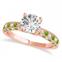 Alternating Diamond & Peridot Engravable Engagement Ring in 14k Rose Gold (0.45ct)