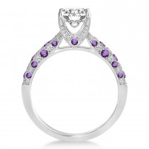 Alternating Diamond & Amethyst Engravable Engagement Ring in 14k White Gold (0.45ct)