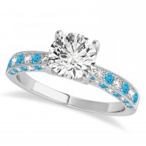 Alternating Diamond & Blue Topaz Engravable Engagement Ring in 14k White Gold (0.45ct)