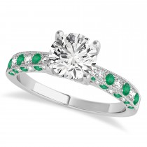 Alternating Diamond & Emerald Engravable Engagement Ring in 14k White Gold (0.45ct)