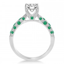 Alternating Diamond & Emerald Engravable Engagement Ring in 14k White Gold (0.45ct)