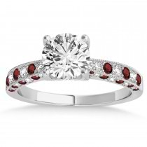 Alternating Diamond & Garnet Engravable Engagement Ring in 14k White Gold (0.45ct)
