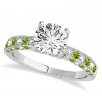 Alternating Diamond & Peridot Engravable Engagement Ring in 14k White Gold (0.45ct)