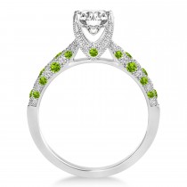 Alternating Diamond & Peridot Engravable Engagement Ring in 14k White Gold (0.45ct)