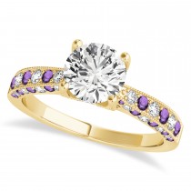 Alternating Diamond & Amethyst Engravable Engagement Ring in 14k Yellow Gold (0.45ct)