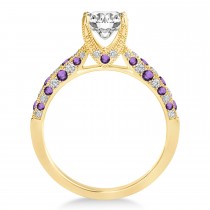 Alternating Diamond & Amethyst Engravable Engagement Ring in 14k Yellow Gold (0.45ct)