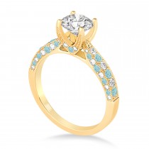 Alternating Diamond & Aquamarine Engravable Engagement Ring in 14k Yellow Gold (0.45ct)