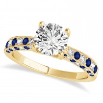Alternating Diamond & Blue Sapphire Engravable Engagement Ring in 14k Yellow Gold (0.45ct)