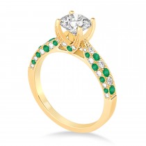 Alternating Diamond & Emerald Engravable Engagement Ring in 14k Yellow Gold (0.45ct)