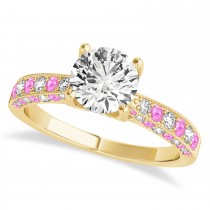 Alternating Diamond & Pink Sapphire Engravable Engagement Ring in 14k Yellow Gold (0.45ct)