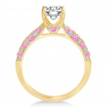 Alternating Diamond & Pink Sapphire Engravable Engagement Ring in 14k Yellow Gold (0.45ct)