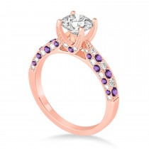 Alternating Diamond & Amethyst Engravable Engagement Ring in 18k Rose Gold (0.45ct)