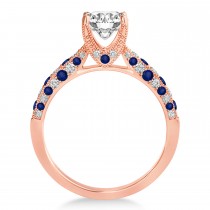 Alternating Diamond & Blue Sapphire Engravable Engagement Ring in 18k Rose Gold (0.45ct)