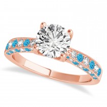 Alternating Diamond & Blue Topaz Engravable Engagement Ring in 18k Rose Gold (0.45ct)