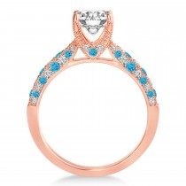 Alternating Diamond & Blue Topaz Engravable Engagement Ring in 18k Rose Gold (0.45ct)