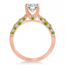 Alternating Diamond & Peridot Engravable Engagement Ring in 18k Rose Gold (0.45ct)