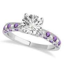 Alternating Diamond & Amethyst Engravable Engagement Ring in 18k White Gold (0.45ct)