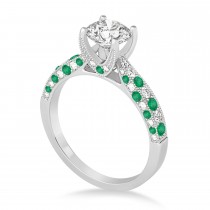 Alternating Diamond & Emerald Engravable Engagement Ring in 18k White Gold (0.45ct)