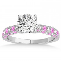 Alternating Diamond & Pink Sapphire Engravable Engagement Ring in 18k White Gold (0.45ct)