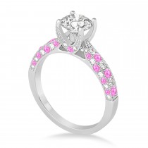 Alternating Diamond & Pink Sapphire Engravable Engagement Ring in 18k White Gold (0.45ct)
