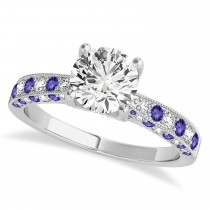 Alternating Diamond & Tanzanite Engravable Engagement Ring in 18k White Gold (0.45ct)