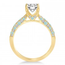 Alternating Diamond & Aquamarine Engravable Engagement Ring in 18k Yellow Gold (0.45ct)