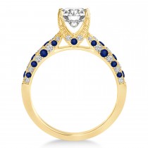 Alternating Diamond & Blue Sapphire Engravable Engagement Ring in 18k Yellow Gold (0.45ct)
