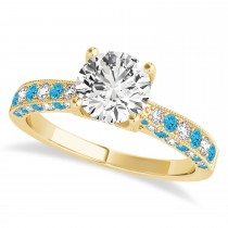 Alternating Diamond & Blue Topaz Engravable Engagement Ring in 18k Yellow Gold (0.45ct)