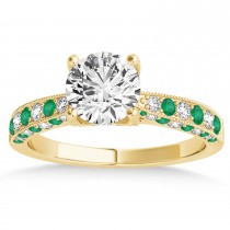 Alternating Diamond & Emerald Engravable Engagement Ring in 18k Yellow Gold (0.45ct)