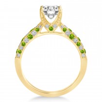 Alternating Diamond & Peridot Engravable Engagement Ring in 18k Yellow Gold (0.45ct)