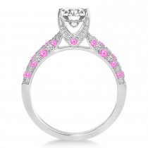 Alternating Diamond & Pink Sapphire Engravable Engagement Ring in Palladium (0.45ct)