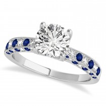 Alternating Diamond & Blue Sapphire Engravable Engagement Ring in Platinum (0.45ct)