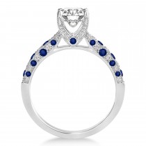 Alternating Diamond & Blue Sapphire Engravable Engagement Ring in Platinum (0.45ct)