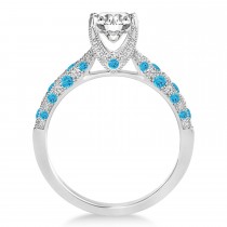 Alternating Diamond & Blue Topaz Engravable Engagement Ring in Platinum (0.45ct)