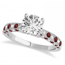 Alternating Diamond & Garnet Engravable Engagement Ring in Platinum (0.45ct)