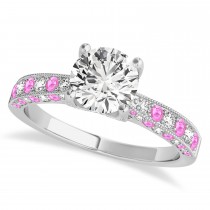 Alternating Diamond & Pink Sapphire Engravable Engagement Ring in Platinum (0.45ct)