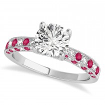 Alternating Diamond & Ruby Engravable Engagement Ring in Platinum (0.45ct)