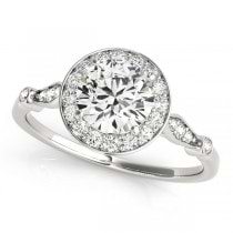Diamond Halo Engagement Ring & Wedding Band 18k White Gold (1.25ct)