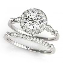 Diamond Halo Engagement Ring & Wedding Band Palladium (1.25ct)