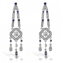 Blue Sapphire & Diamond Chandelier Earring 18k White Gold (1.33ct)