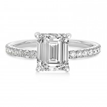 Emerald Diamond Single Row Hidden Halo Engagement Ring 14k White Gold (1.31ct)