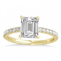 Emerald Diamond Single Row Hidden Halo Engagement Ring 14k Yellow Gold (1.31ct)