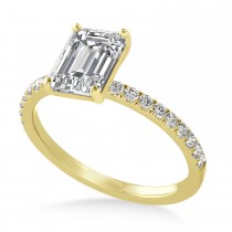 Emerald Diamond Single Row Hidden Halo Engagement Ring 18k Yellow Gold (1.31ct)