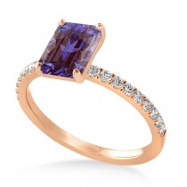 Emerald Alexandrite & Diamond Single Row Hidden Halo Engagement Ring 14k Rose Gold (1.31ct)