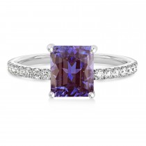 Emerald Alexandrite & Diamond Single Row Hidden Halo Engagement Ring 14k White Gold (1.31ct)