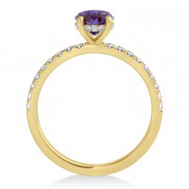 Emerald Alexandrite & Diamond Single Row Hidden Halo Engagement Ring 14k Yellow Gold (1.31ct)