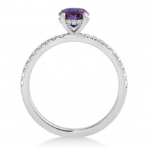 Emerald Alexandrite & Diamond Single Row Hidden Halo Engagement Ring 18k White Gold (1.31ct)
