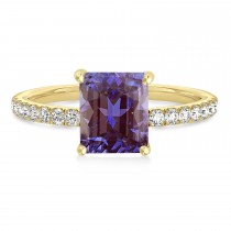Emerald Alexandrite & Diamond Single Row Hidden Halo Engagement Ring 18k Yellow Gold (1.31ct)