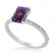 Emerald Alexandrite & Diamond Single Row Hidden Halo Engagement Ring Palladium (1.31ct)